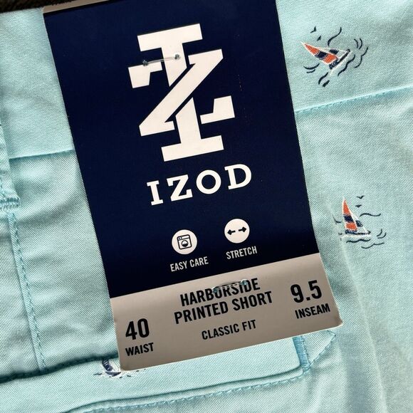 IZOD Shorts Mens‎ 40 Harborside Printed Blue Twill w/ Sailboats 9.5"  New $62 - Picture 4 of 12
